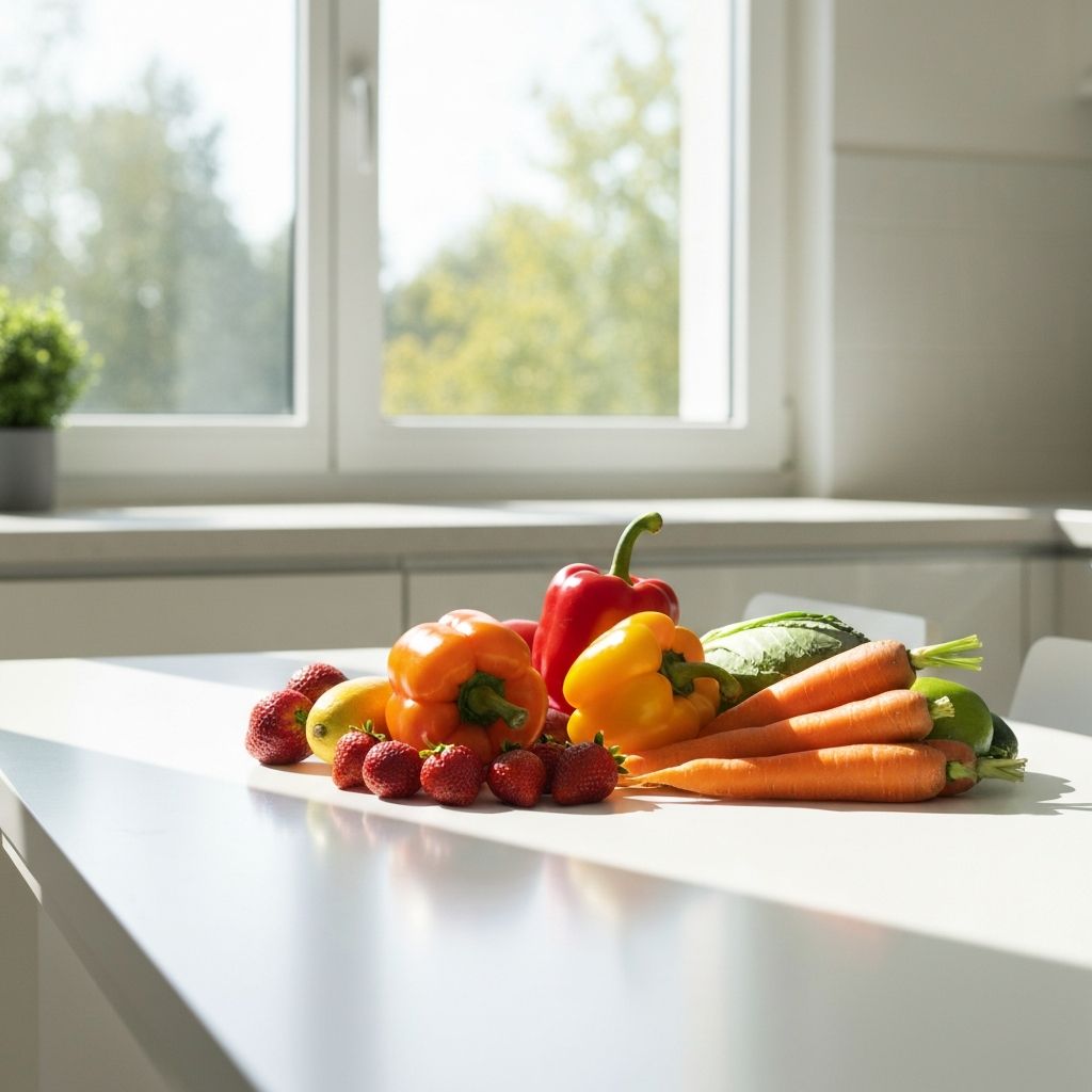 Fresh vegetables and fruits on a table